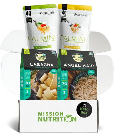 Hearts of Palm Pasta Natural Heaven & Palmini (Angel Hair, Linguine, Lasagna Noodles) Variety Keto Pasta Box - Low Carb, Low Calorie, Vegan, Paleo