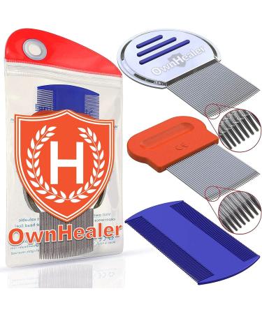 OWNHEALER Lice Comb Pack of 3 - Fast Removal of Lice Eggs, Nits and Dandruff. Professional Results for Head Lice Treatment on All Different Types of Hair. Peine para piojos y liendres.