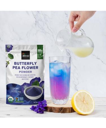 Incas USDA Organic Butterfly Pea Flower Powder - Non-GMO Blue Matcha Tea & Food Coloring from Thailand | Vegan - Buy Online on GoSupps.com
