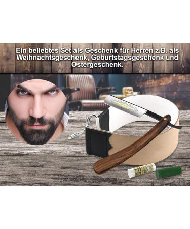 Premium Men's Razor Set - Wooden Handle Cold Gold Blade Solingen Quality with Leather Pouch - Buy Online on GoSupps.com