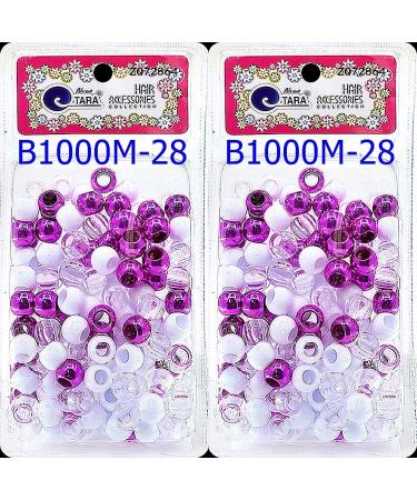 Tara Assorted Color Design Plastic Beads For Braid Hair Medium Size (Pack Of 2) Selection (B1000M-28)