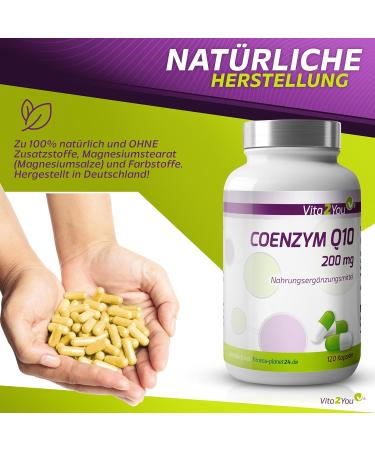Vita2You Coenzyme Q10 200mg - 120 Capsules - Premium Ubiquinone Supplement - Plant Fermentation - High Dosage for Optimal Health - Buy Online on GoSupps.com