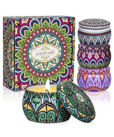 Scented Candles Gifts Set for Women: 4pack Aromatherapy Gardenia Vanilla Lavender Freesia100%Natural Soy Candles 4.4Oz Travel Tin Candle Fragrances Stress Relief Yoga Home Birthday for Mother's Day 4pack Sun Style Aromathe…