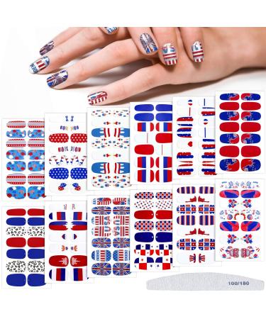 12 Sheets 4th of July Nail Wraps Patriotic American Flag Nail Polish Strips Independence Day Nail Strip Self-Adhesive Nail Stickers with Nail Buffer File for Memorial Day (Classic) - Buy Online on GoSupps.com
