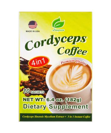 Longreen 4 in 1 Cordyceps Coffee 10 Sachets 6.4 oz (182 g)
