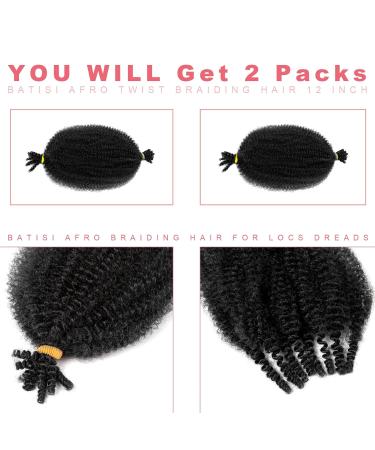 BATISI Afro Twist Braiding Hair 12 Inch 2 Pack - Pre-Separated Marley Twist Hair for Black Women - Pre-Fluffed Kinky Spring Twist Hair - Faux Locs & Wrapping Hair - 1b Black (Pack of 2) - Buy Online on GoSupps.com