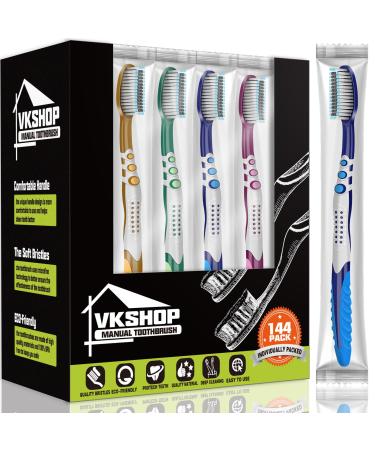 144 Bulk Disposable Toothbrushes Individually Wrapped Toothbrush Medium Soft Bristle Tooth Brush Manual Travel Toothbrush Set for Adults Kids White kiss one