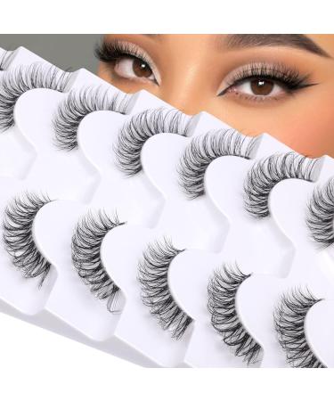 ALICROWN Wispy Fluffy Natural Look False Eyelashes - 7 Pairs Faux Mink Short 3/4 Lashes for Volume Cat Eye - Clear Band Strip Fake Eyelashes - Buy Online on GoSupps.com