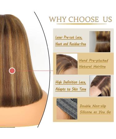 Buy Wear and Go Glueless Wig - Pre-Cut Lace Natural Hairline 4/27 Bob Straight Human Wig for Black Women | Beginner Friendly 180% Density 12 Inch - Buy Online on GoSupps.com