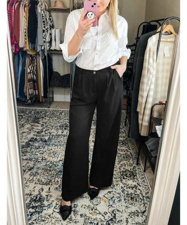 Vetinee High Waisted Wide Leg Dress Pants for Women | Business Office Trousers with Pockets | Black - Buy Online on GoSupps.com