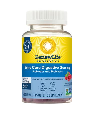 Renew Life Probiotic Gummies, Extra Care Digestive & Immune Support, with Prebiotics and Probiotics, 2 Billion CFU, Vegan & Gluten Free, 48 Gummies 2 Billion CFU 48 Gummies