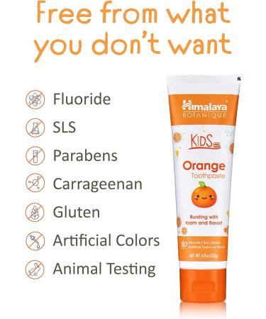 Himalaya Botanique Kids Orange Toothpaste 4 oz - Fluoride Free, Reduce Plaque, Long-lasting brushing - 2 Pack - Buy Online on GoSupps.com