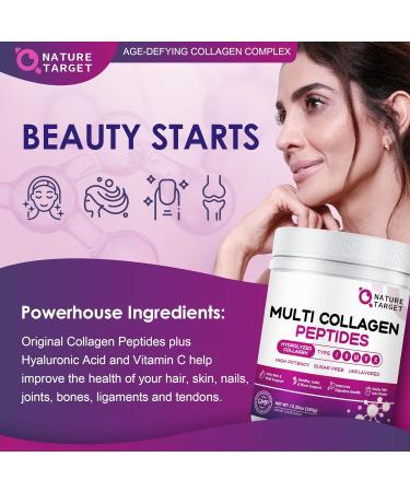 NATURE TARGET Multi Collagen Peptides Powder - Type I II III V X - Hydrolyzed Collagen Peptides with Vitamin C Hyaluronic Acid Supports Skin Hair Nail & Joint Grass-Fed Non-GMO 35 Servings 12.35 Ounce (Pack of 1) - Buy Online on GoSupps.com
