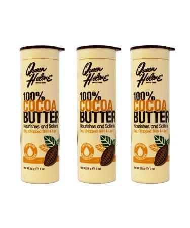 Queen Helene 100% Cocoa Butter Stick Nourishes & Softens Dry Chapped Skin and Lips On-the-Go Tube 1 oz (Pack of 3)