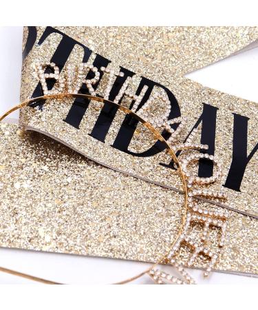 Birthday Queen Sash & Rhinestone Headband Set - Gold Glitter Birthday Gifts for Women - Buy Online on GoSupps.com