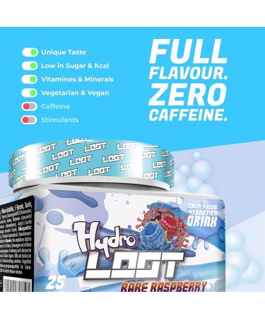 Hydro LOOT - Game Booster with Flow-State Formula | 25 Servings (150g) Without Caffeine | Hydration Drink with Vitamins and Plant Extracts | Gaming Booster (Rare Raspberry) Hydro LOOT Rare Raspberry - Buy Online on GoSupps.com
