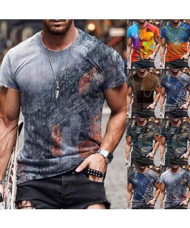 NOLDARES Men's Short Sleeve 3D Printed O Neck Tee Shirt - Quick Dry Summer Dressing T-Shirt - Gray - Large - Buy Online on GoSupps.com