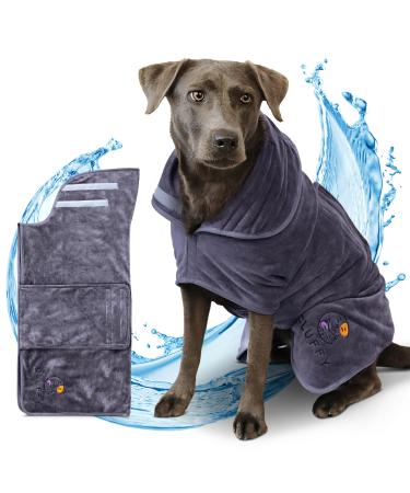 Cluffy Premium Dog Stirded extremely absorbent Dog clothing & accessories made of soft material.Version with improved Velcro fastener - bathrobe dog perfect for summer (L)