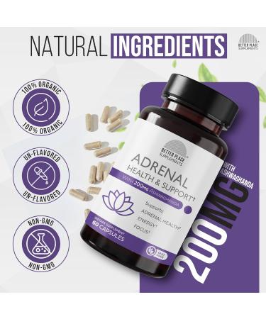 Better Place Supplements Adrenal Health & Support - 60 Capsules | Non-GMO Formula with L-Tyrosine & 200mg Ashwagandha | Supports Energy Focus Fatigue Relief (1) - Buy Online on GoSupps.com