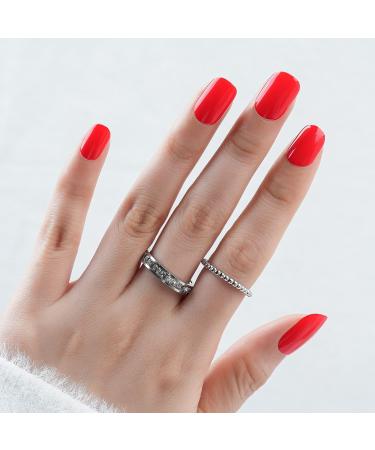 Jofay Fashion Neutral Square Short Press on Nails - Hot Red Full Cover False Nails Tips for Women - 24Pcs Reusable PureFit Stick on Nails - Buy Online on GoSupps.com