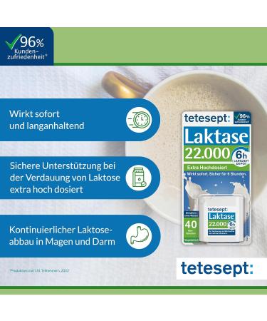 Tetesept Lactase 22 000 Tablets - Fast Relief for Lactose Intolerance | 40-Count Dietary Supplement for Digestive Health - Buy Online on GoSupps.com