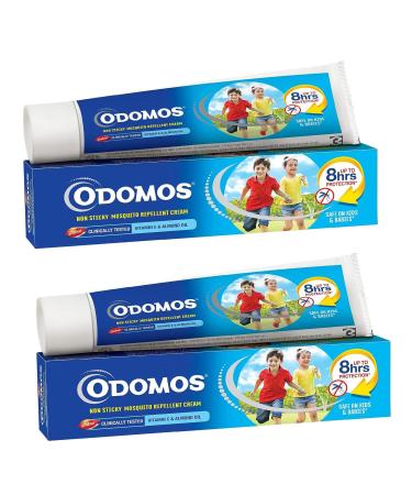 Odomos Non-Sticky Mosquito Insect Repellent Cream with Vitamin E & Almond | Protection from Mosquitoes | 8 Hours Protection in Single Application from Bugs Wasps | Safe on Skin | 2 x 100g