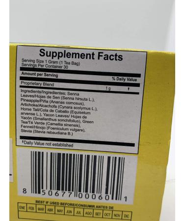 Pinalax Pineapple Tea for Weight Loss and Detox - 100% Natural Blend with Artichoke, Green Tea, Yacon, and Stevia | 30 Tea Bags - Buy Online on GoSupps.com