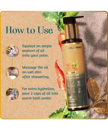 Carrot Seeds After Shower Body Oil - Hydrating Moisturizer for Dry Skin with Ayurvedic Herbs & Essential Oils - Roots & Herbs 6.76oz - Buy Online on GoSupps.com