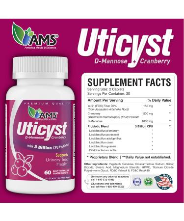 America Medic & Science UtiCyst 60ct Probiotic & Cranberry Formula for Urinary Tract & Bladder Health Supports Immune Balance Daily Wellness Supplement for Women- 60 caplets - Buy Online on GoSupps.com