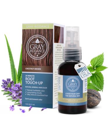 20-Minute DIY Hair Root Touch Up Spray - Semi-Permanent Vegan Gray Coverage for Men & Women - 100% Vegan Non-Toxic Ammonia-Free Hair Color Dye - Pregnancy Safe - Chestnut Brown (1 oz)