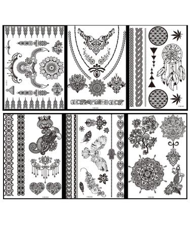 TAFLY Lace Black Chains Tattoo Stickers - Waterproof Body Henna Transfers for Women & Girls - 10 Sheets with 150 Designs - Buy Online on GoSupps.com