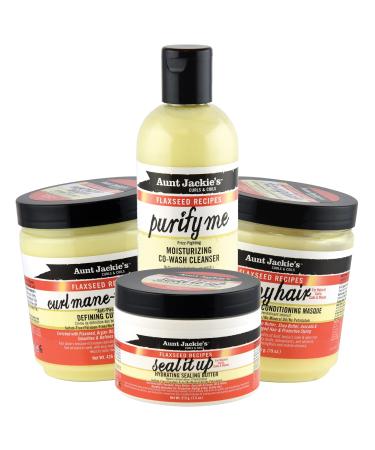 Aunt Jackie's Flaxseed Collection Perfect 911 Damage Repair 4 Pack Bundle Purify Me Fix My Hair Seal It Up Curl Mane-tenance Special Blends of Flaxseed Avocado & Coconut Oils Helps Repair Damage 911 Damage Repair B...