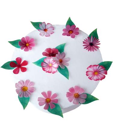 Cake decoration Beautiful pink flowers Pre -cut edible rice wafer paper.Decoration for cupcakes cake desserts.For birthday parties weddings baby game.Rose Flowers & Leaves