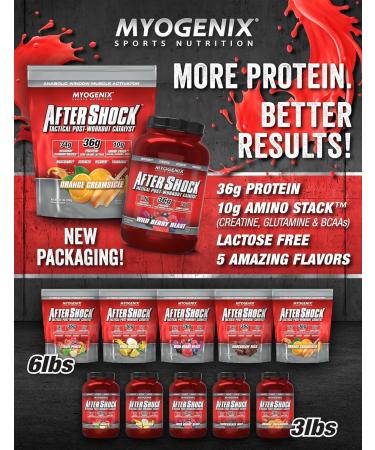 Myogenix Aftershock Post Workout Muscle Growth Whey Protein Powder Speeds Up Muscle Growth and Recovery Supports Joint Health and Replenishes Glycogen Fruit Punch 6 lbs Fruit Punch 6 Pound - Buy Online on GoSupps.com