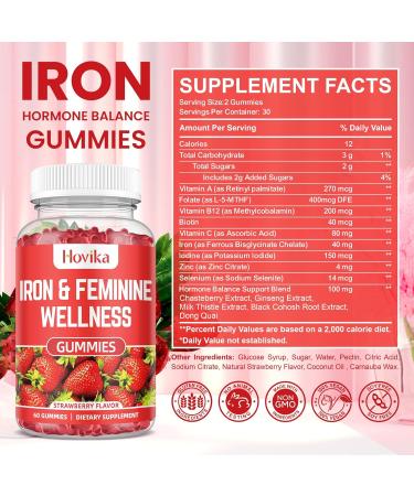 Iron for Women Gummies, 40mg Iron Supplement Anemia with multivitamin for Women, Zinc, Selenium, Iodine - for Iron Deficiency - Natural Hormonal Support for PMS, Strawberry Flavour, 60 Count Strawberry 60 Count (Pack of 1) - Buy Online on GoSupps.com
