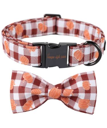 Unique Style Paws Halloween-Hundhalband pumpkin dog collar adjustable checkered fly collar for boys girls dogs fly collar with metal buckle XS neck circumference 20.3 30.5 cm xS pumpkin with brown grille