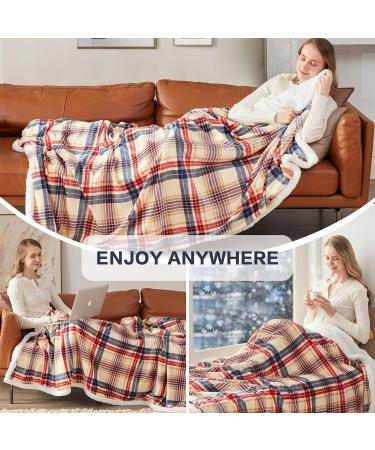 Brown Plaid Sherpa Throw Blanket | Warm Cozy Soft Blanket for Couch, Bed, Sofa | Reversible Fluffy Plush Fleece | 50 x 60 Inches - Buy Online on GoSupps.com