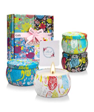 Yming fragrance candles Gift for women 4 * 125 g soy wax candle lavender gardenie jasmine vanilla high aromatherapy fragrance candles for bathroom yoga women's birthday Christmas Mother's Day 2 flowers