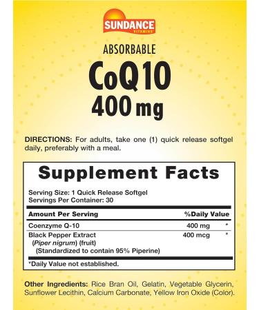 Sundance CoQ10 400mg with Black Pepper Extract | Non-GMO Gluten Free Softgels | 30 Count - International Shipping Available - Buy Online on GoSupps.com