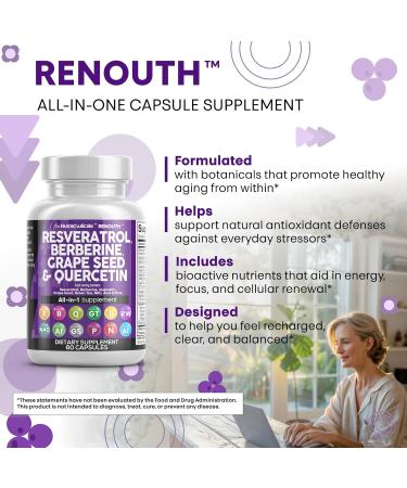 Clean Nutraceuticals Resveratrol Berberine Grape Seed Extract Quercetin Green Tea Extract Polyphenol Supplement for Women & Men N-Acetyl Cysteine Acai Extract - 2Pack - Buy Online on GoSupps.com