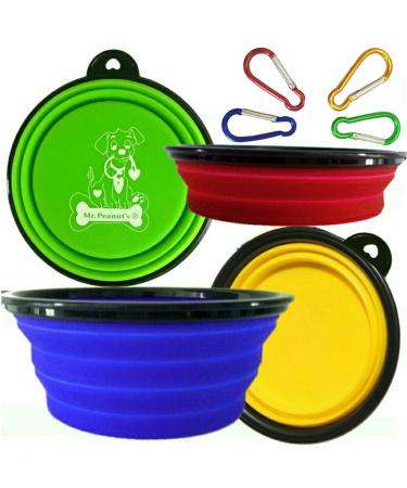Collapsible Dog Bowls with Color Matched Carabiner Clips - Dishwasher Safe BPA Free Food Grade Silicone Portable Pet Bowls - Perfect Foldable Travel Bowls for Journeys, Hiking, Kennels & Camping