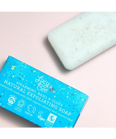 Lucy Bee Spearmint Basil & Clove Natural Exfoliating Soap Bar For Hands & Body Palm Oil Free Certified Organic Fair Trade Vegan Cruelty Free Ethical Best Buy 150g - Buy Online on GoSupps.com