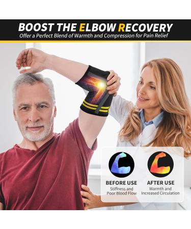 Cambivo Elbow Bandage for Men & Women | Tennis & Golf Arm Pain Relief | Gel Pads & Stabilizers | Black & Yellow - Buy Online on GoSupps.com