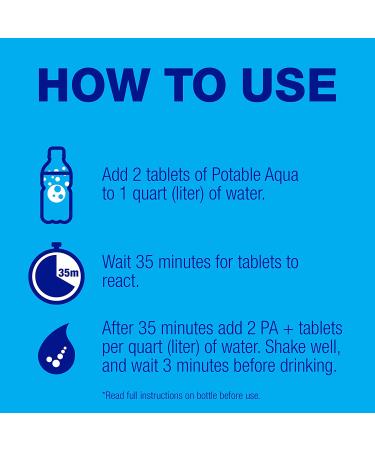 Potable Aqua Water Purification Tablets with PA Plus - Portable Solution for Camping, Hiking, Emergencies & Travel - 100 Tablets - Buy Online on GoSupps.com