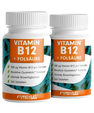 Vitamin B12 high -dosed - 2x365 tablets - 500 g Vit B12 + folic acid 200 g per day - methylcobalamine adenosylcobalamine & hydroxocobalamine B12 + Bioactive Quatrefolic folic acid - 100% vegan 2x 365 tablets