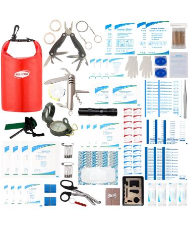 WELL-STRONG 234pcs Waterproof First Aid Kit with Survival Camping Compass, Boat Emergency Kit with Survival Tools for Fishing Kayaking Boating Rafting Red 3L Ws023-survival-red