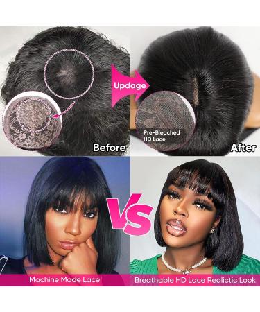 LSYBEAUTY 10 Short Black Bob Wig with Bangs | 100% Brazilian Human Virgin Hair | Yaki Straight | Glueless | Minimalist Lace Scalp | 180 Density - Buy Online on GoSupps.com