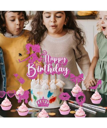 SKJIAYEE 25 Pcs Hot Pink Girls Birthday Cake Topper Pink Princess Cupcake Toppers Set Decorations for Kids Girls Women Birthday Party Pink Girls Theme Birthday Party Supplies - Buy Online on GoSupps.com