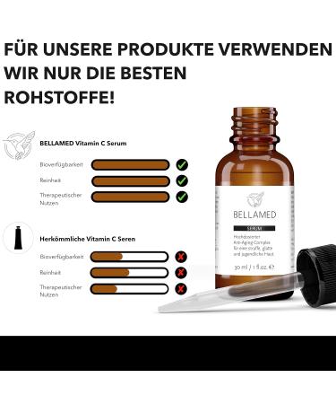 Bellamed Vitamin C Serum - High Dose with Hyaluronic Acid & Aloe Vera | Vegan Anti-Aging Skin Care for Tightening & Firming - Buy Online on GoSupps.com