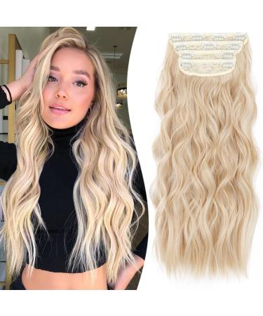 Vigorous 4PCS Blonde Hair Extensions Clip in Hair Extension Blonde Long Wavy Hair Extension Synthetic Fiber Double Weft Hair for Women (20 Inch,Blonde)